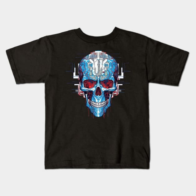 Circuit board skull Kids T-Shirt by RosaliArt